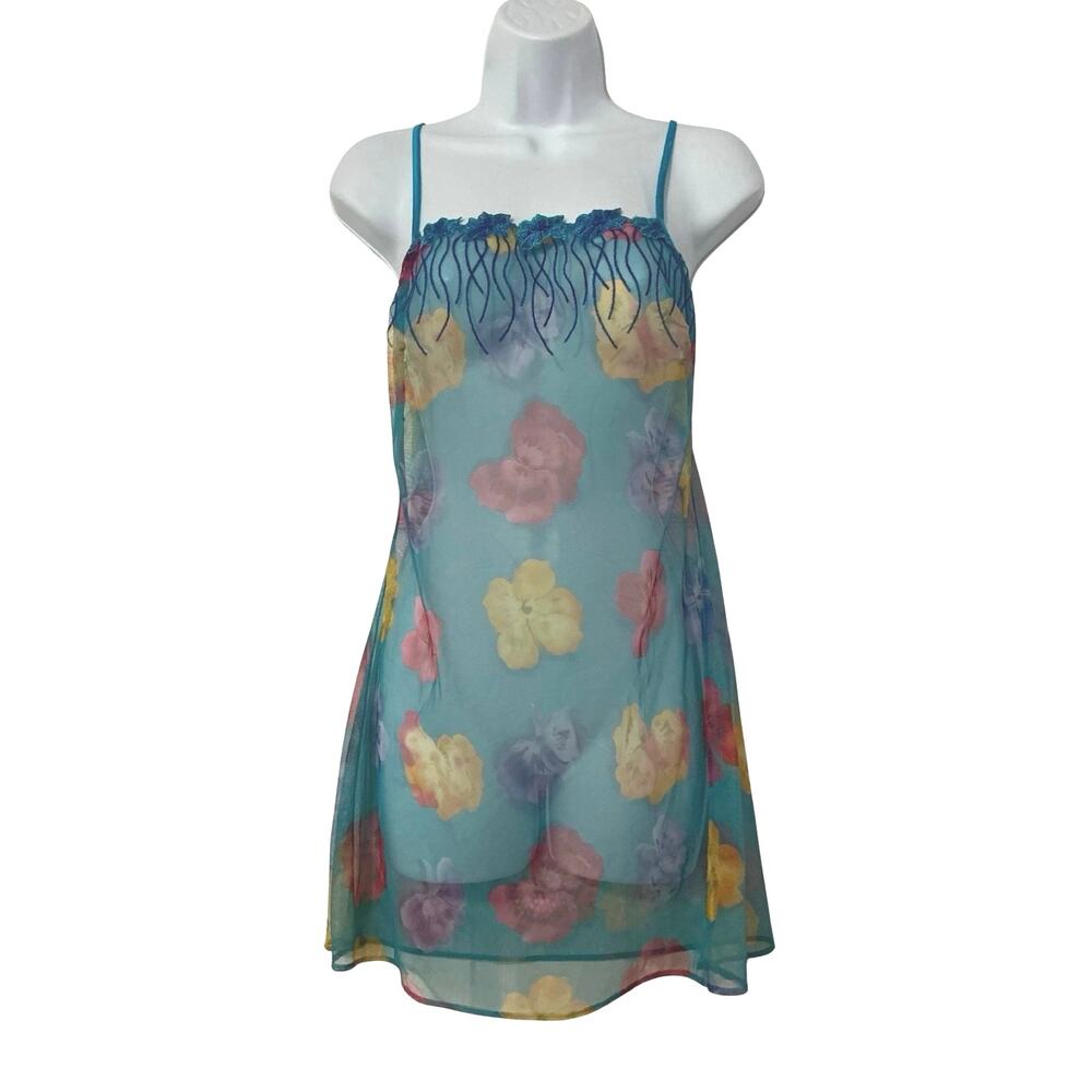 Cosabella Italy Vintage Ocean Blue Polinesia Half Chemise Slip Size L NWT